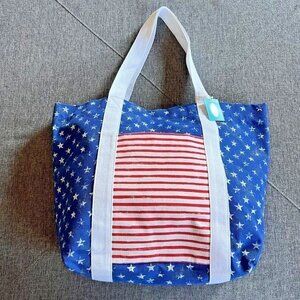 Canvas Tote Bag American Flag Red White Blue Stars And Stripes New‎